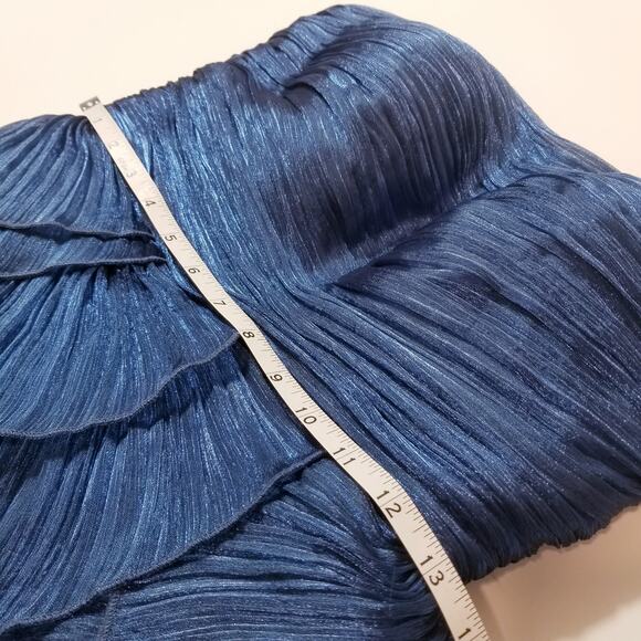 Tarik Ediz  Strapless Tiered Peplum Blue Shiny Mini Dress - Picture 7 of 12